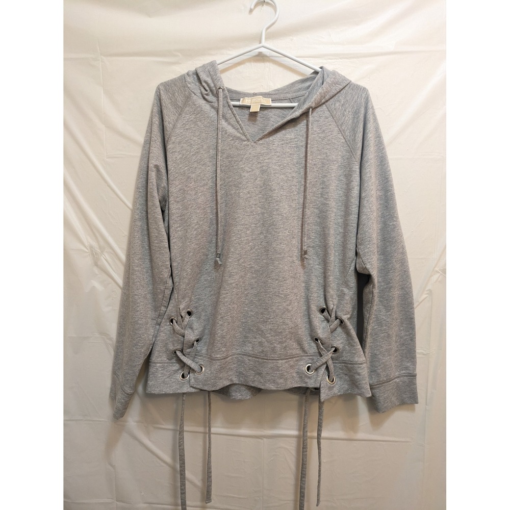 Michael Kors Women's L Gray‎ Lace-Up Sides Drawstring V-Neck Pullover Hoodie